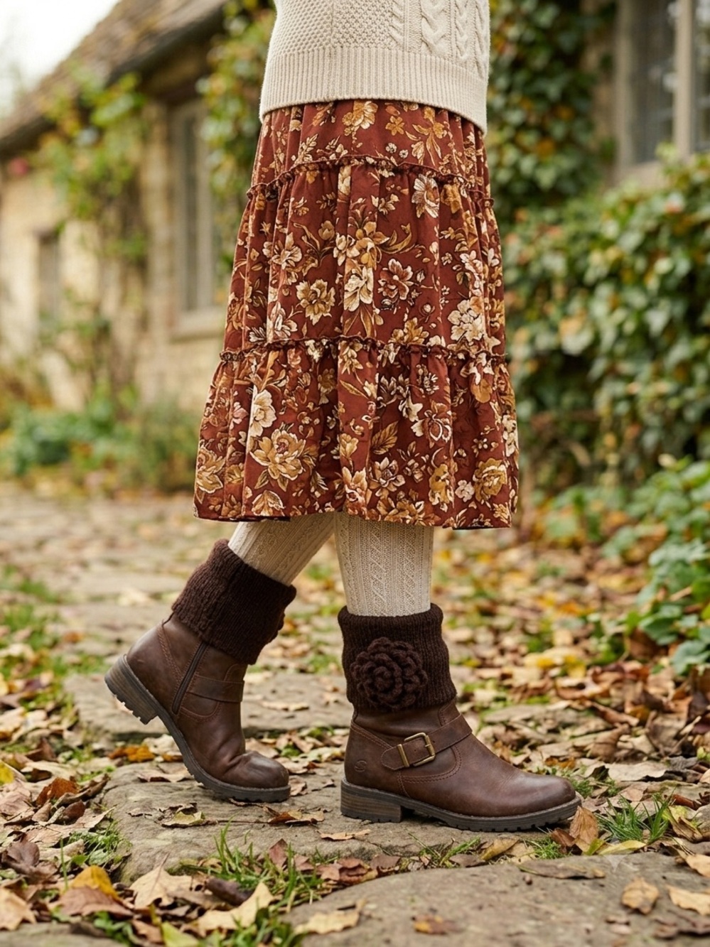 Cozy Chocolate Brown Floral Boot Cuffs 🤎🧶